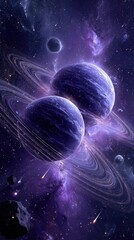 Purple Planets In Cosmic Nebula