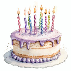 watercolor cake birthday illustration generative AI