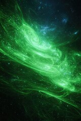 Abstract Glowing Green Nebula In Space