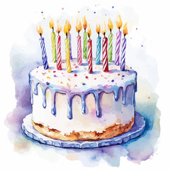 watercolor cake birthday illustration generative AI