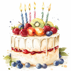 watercolor cake birthday illustration generative AI