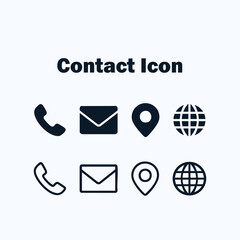 Modern Minimal Contact Icon Set – Fill & Stroke | Phone, Email, Website, Location