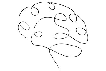 Vector illustration of human brain using a single continuous line on white background

