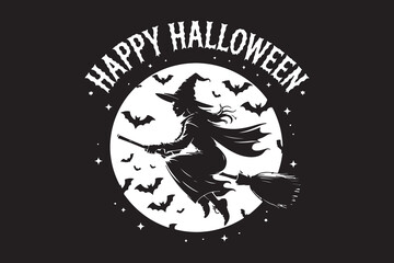 Happy Halloween_Witch Flying on Broom Design