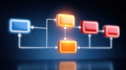 Glowing flowchart diagram with connected rectangular blocks on dark background