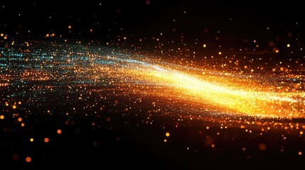 Fototapeta premium Dynamic particle stream with glowing effects on dark background illuminating the scene