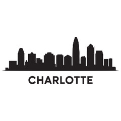 Fototapeta premium Charlotte skyline silhouette. Black Charlotte city. Vector black silhouette. with white background
