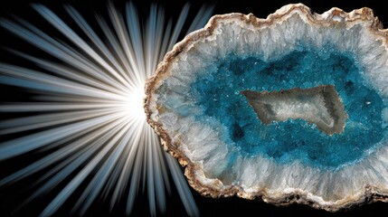 A captivating agate slice with vibrant teal crystals.