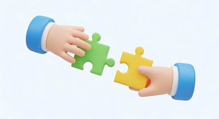 3d icon of two hands connecting puzzle pieces isolated on white background