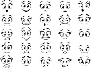 Cartoon retro faces. Vintage emotional face with mascot characters funny faces , eyes and mouths elements