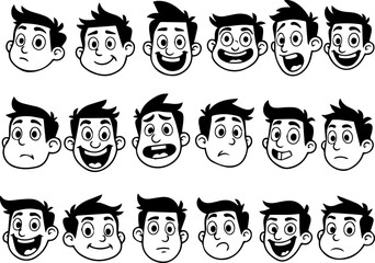 Cartoon retro faces. Vintage emotional face with mascot characters funny faces , eyes and mouths elements