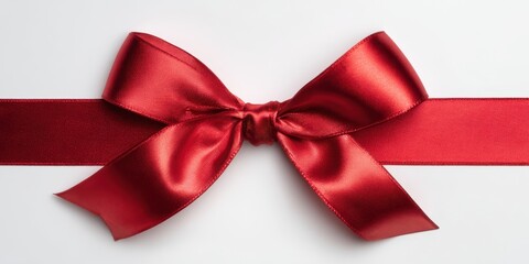 The Elegant Red Satin Bow on a White Background for Gift Wrapping