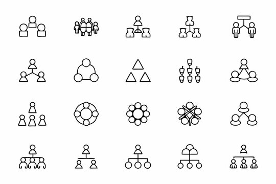 A refined collection of icons visualizing team roles, leadership hierarchy, and cooperation. Ideal for HR materials, internal presentations, and employee onboarding tools