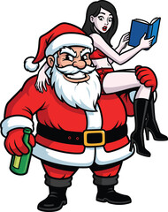 Santa Claus Holding Sexy Christmas Girl Holiday Cartoon