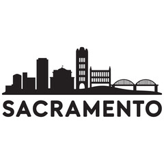 Fototapeta premium Vector Sacramento skyline. Travel Sacramento famous landmarks. Business and tourism concept for presentation, banner, web site. Vector black silhouette. with white background