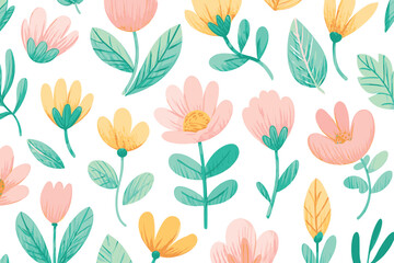 hand drawn flowers, seamless pattern with floral for fabric, textiles, clothing, wrapping paper, cover, banner, home decor, abstract background. Spring or summer seamless pattern. Vector. 