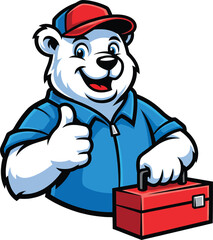Cartoon Polar Bear Mechanic with Tool Box