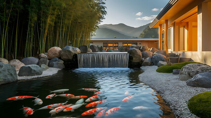Waterfall in the park in autumn