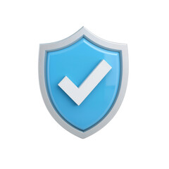 Sky blue security emblem with confirming tick for assurance and protection on clarity
