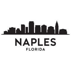 Naklejka premium Naples skyline horizontal banner. Naples City, Florida. Vector template for your design. Vector black silhouette. with white background