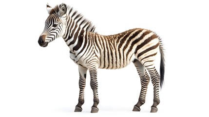 Fototapeta premium Striking Full-Body Studio Shot of a Young Zebra Foal Standing on a White Background