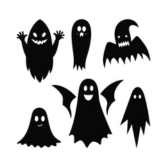 Obraz premium Halloween Ghost Silhouettes Vector Design Set 