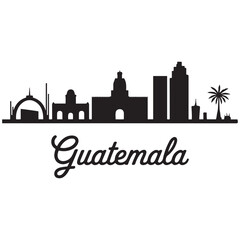 Fototapeta premium Guatemala City skyline horizontal banner. Guatemala City, Guatemala. Vector template for your design. Vector black silhouette. with white background