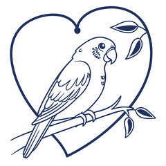 Simple line art illustration of a lovebird perched and facing forward ideal for avian themes