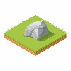 Rock formation in lush green field nature landscape isometric view serene environment for outdoor inspiration