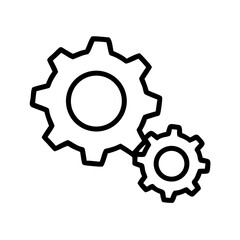 Two interlocking gears in a simple black outline design representing mechanics and engineering concepts well