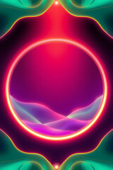 Retro futuristic wallpaper abstract neon ring landscape frame background