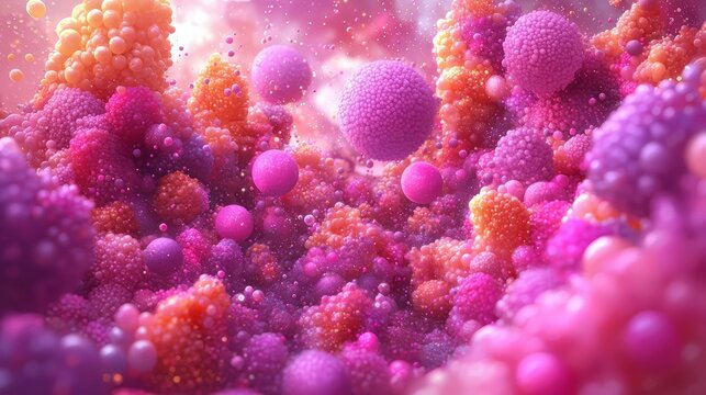 Colorful, abstract image of pink and orange spheres. The image is full of life and energy, with the colors and shapes creating a sense of movement and excitement