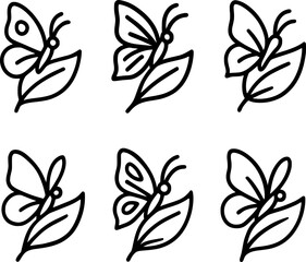 Fototapeta premium Butterfly on Leaf Vector Icon Set Collection 