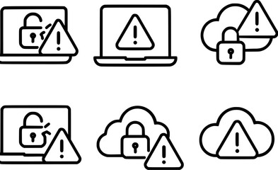 Data breach alert security icon set vector illustration 