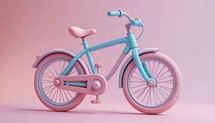 Fototapeta premium Pastel-colored children's bicycle on a pink background.