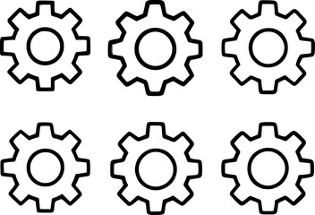 Gear settings icon set black line on white background 