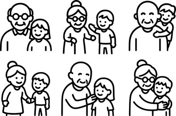 Grandparent with Grandchild Line Art Icon Collection 
