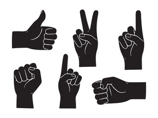 Hand Gestures Collection Diverse Human Communication Nonverbal Cues and Hand Signals Black and White Vector Illustration