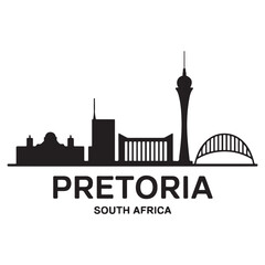 Obraz premium Pretoria skyline horizontal banner. Pretoria, South Africa. Vector template for your design. Vector black silhouette. with white background