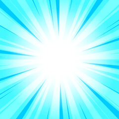 Obraz premium Vivid Blue Sky Glowing Sunburst Background. Abstract Blue Glow Effect Sunburst Background for Presentation, Banner, Poster, Flyer, Sales. Modern Pop Art Poster for Summer and Spring Theme.