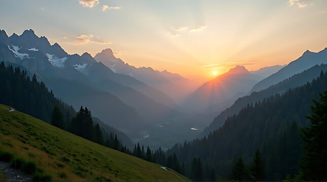 Mountain Landscape. Slope Of Mountain Range With Coniferous Forest