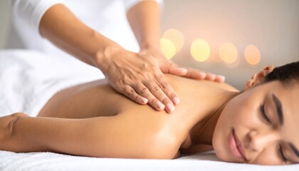 Obraz premium Tranquil Spa Session: A Woman's Blissful Back Massage with Soft, Warm Lighting