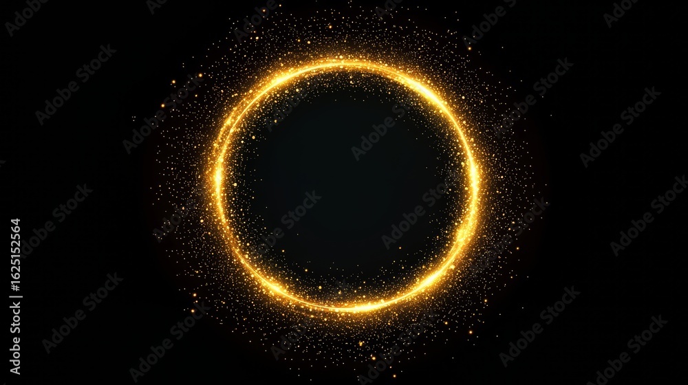 Wall mural golden circle with a lot of sparkles. the circle is surrounded by a dark background. the circle is t