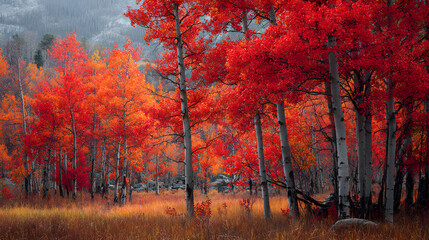 Vibrant Autumn Landscape Showcasing Colorful Leaves in Shades of Red Orange and Gold