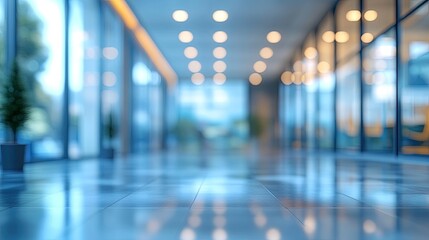 Blurred Office Interior with Glass Walls and Panoramic Windows