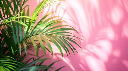 Blurred Palm Leaves Shadow on Pink Wall 