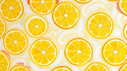 Bright and cheerful lemon slice seamless pattern in a painterly style