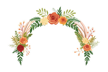 Naklejka premium Half-circle floral arch with vibrant orange and red flowers