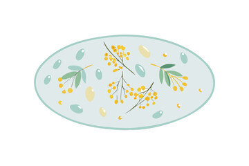 Fototapeta premium Oval floral illustration with blue and yellow abstract flowers