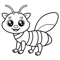 Obraz premium Cute cartoon bee with big eyes and striped body for coloring book pages and children s illustrations